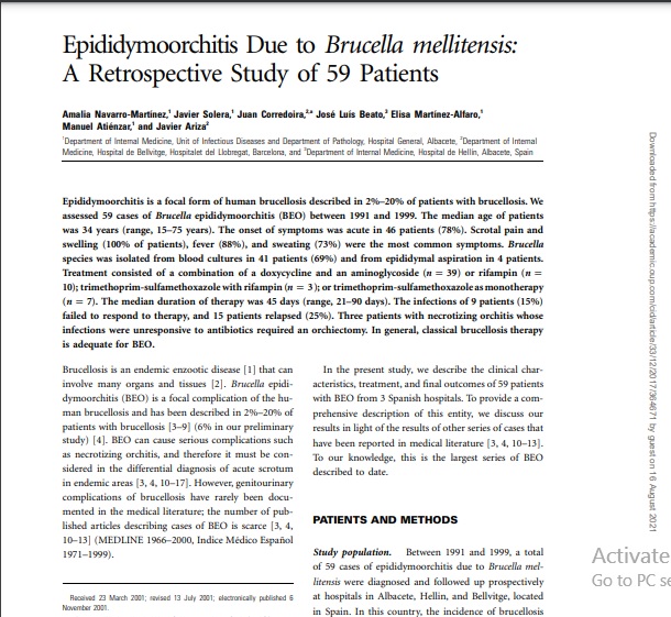Epididymoorchitis Due to Brucella mellitensis: A Retrospective Study of 59 Patients