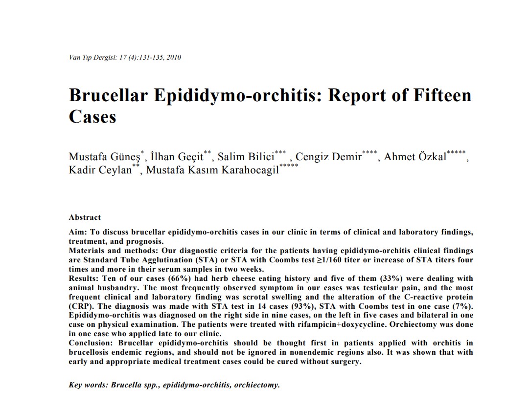 Brucellar Epididymo-orchitis: Report of Fifteen Cases