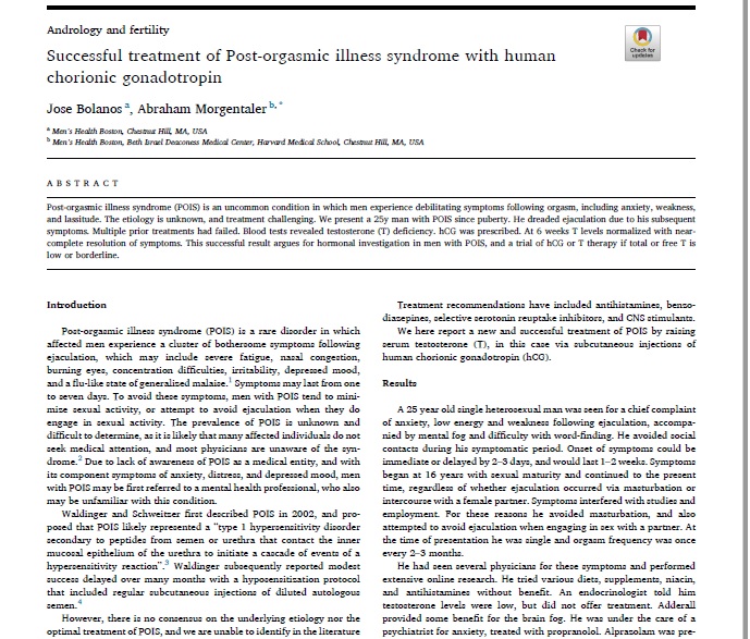 Successful treatment of Post-orgasmic illness syndrome with human chorionic gonadotropin