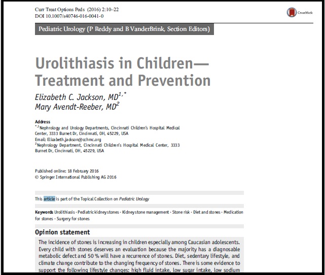 Urolithiasis in Children— Treatment and Prevention